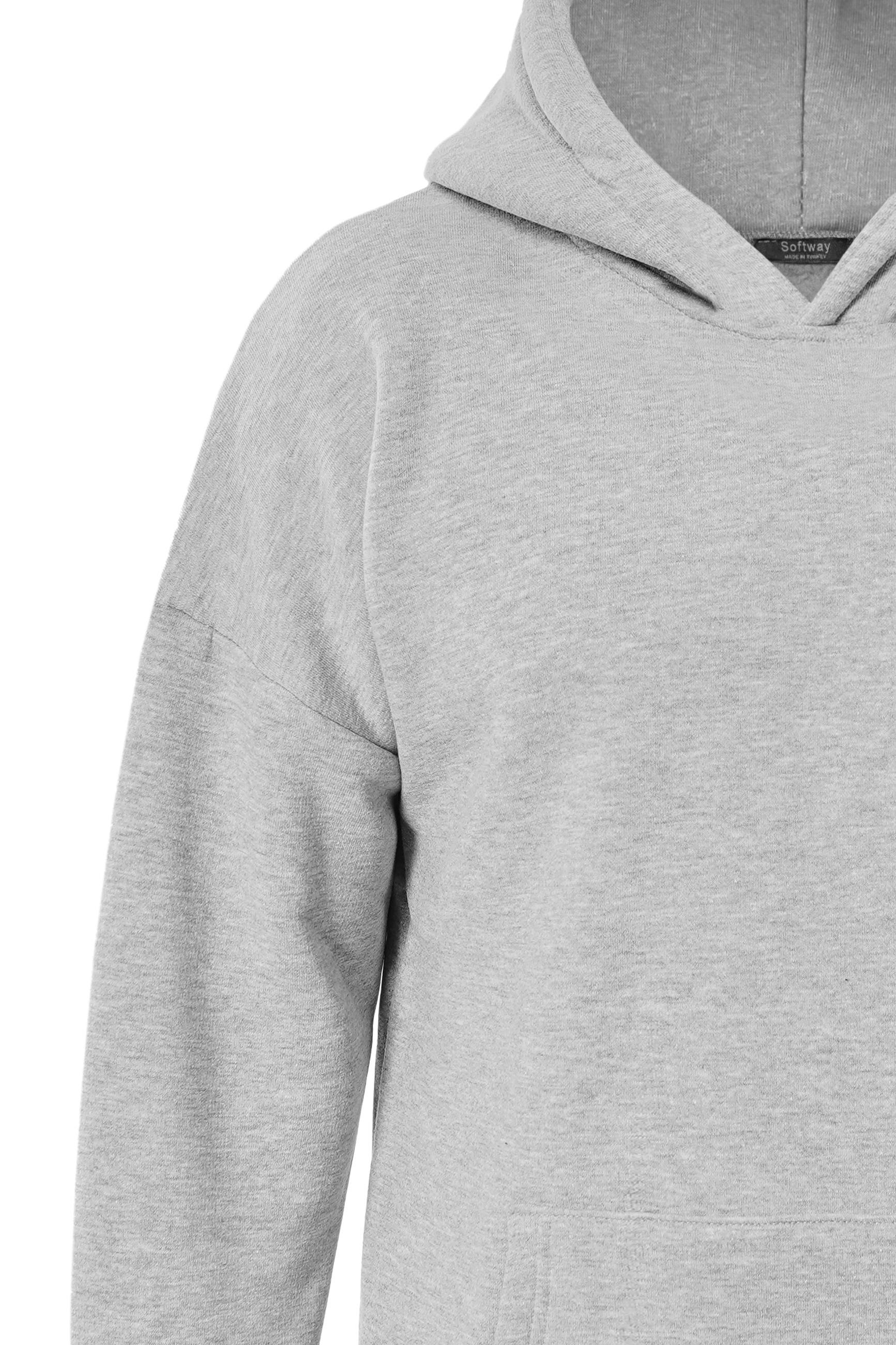 Unisex Basic Düz Renk Kapüşonlu İçi Yumuşak Polarlı Oversize Sweatshirt - GRİ