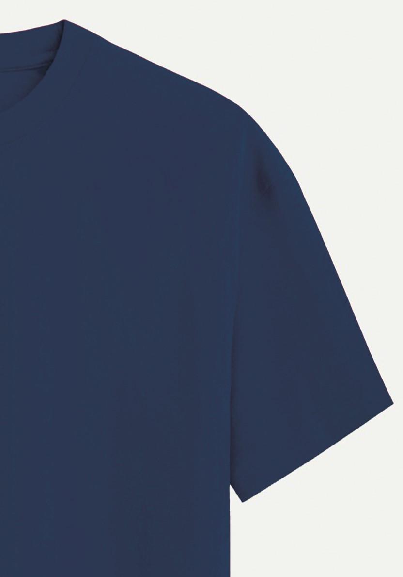 Unisex Bisiklet Yaka %100 Organik Pamuklu Kalın Dokulu Tokyo Baskılı Oversize T-shirt - LACİVERT