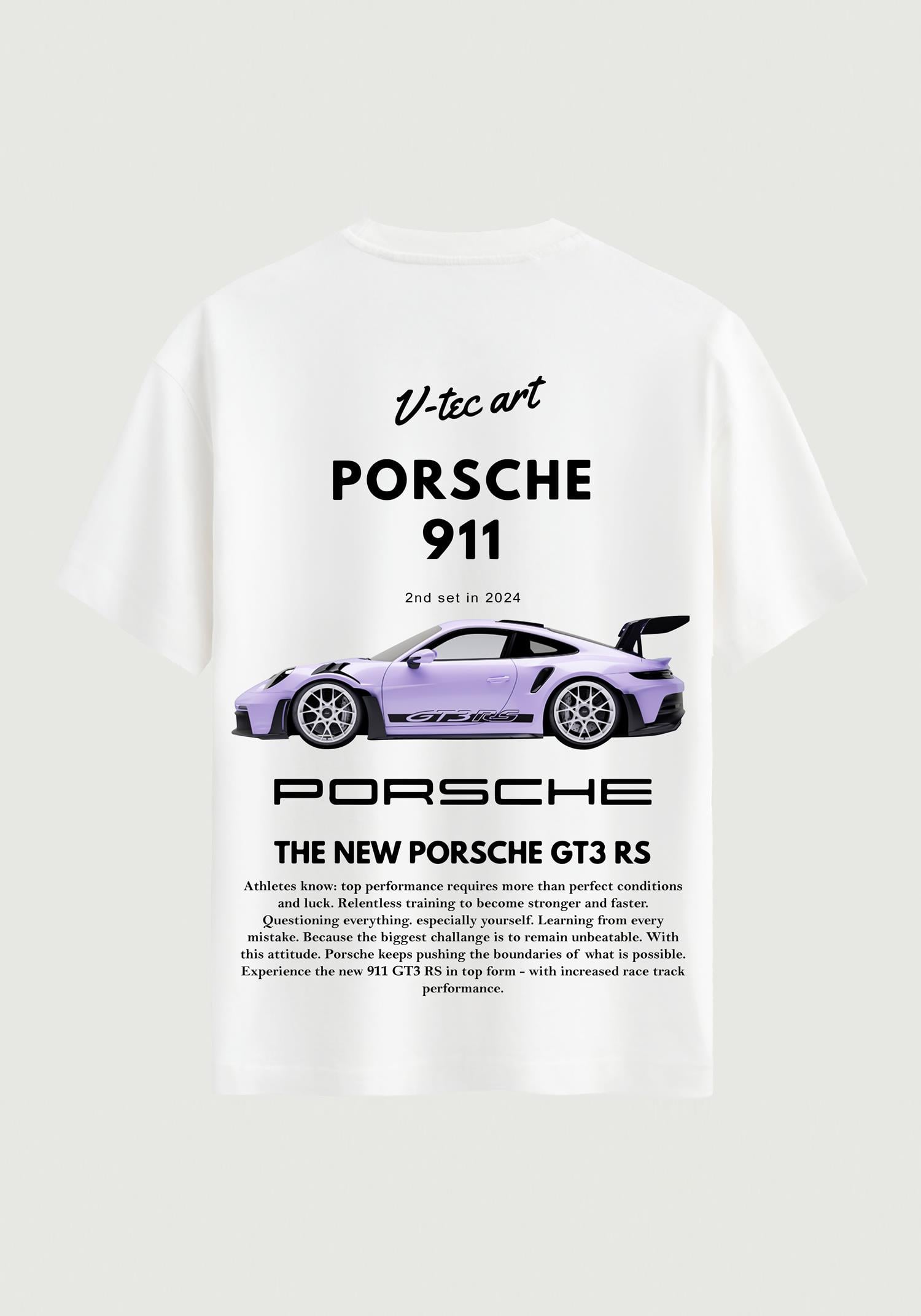 Unisex Bisiklet Yaka %100 Organik Pamuklu Kalın Dokulu Porsche 911 Baskılı Oversize T-shirt - BEYAZ