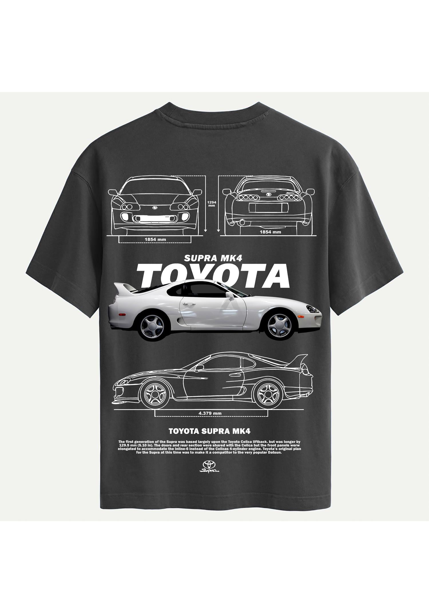 Unisex Bisiklet Yaka %100 Organik Pamuklu Kalın Dokulu Toyota Supra mk4 Baskılı Oversize T-shirt - FÜME