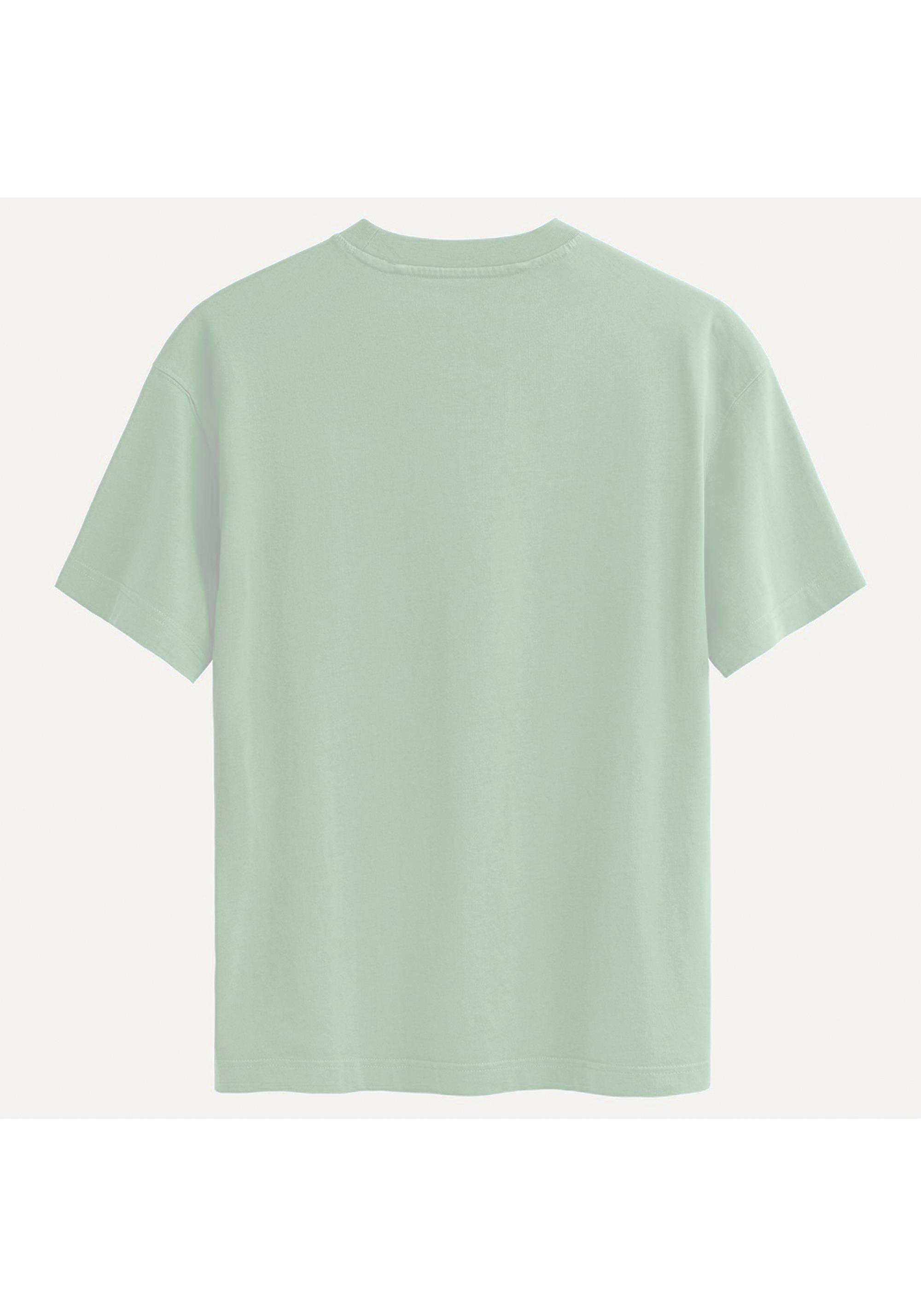 Unisex Bisiklet Yaka %100 Organik Pamuklu Kalın Dokulu YAHWEH Baskılı Oversize T-shirt - BEJ