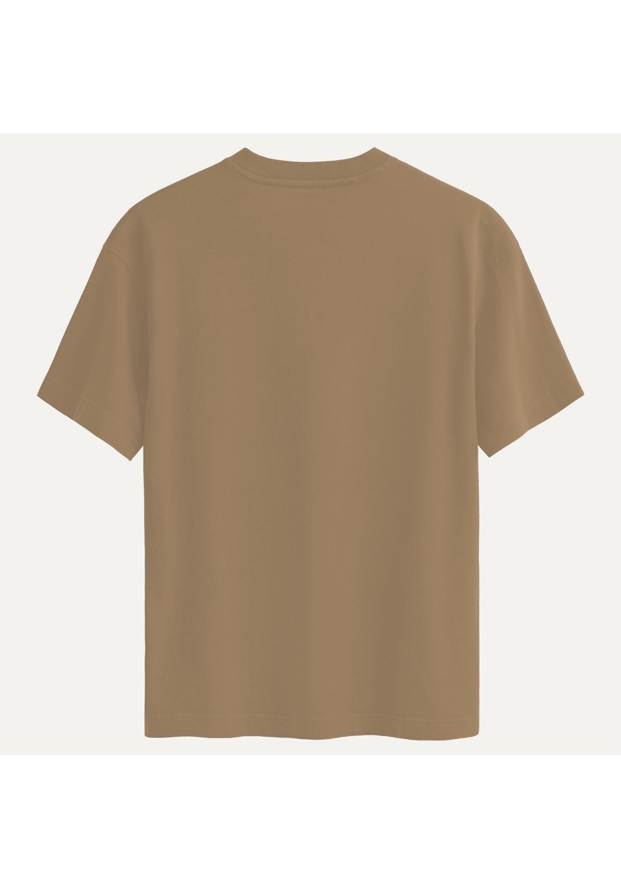 Unisex Bisiklet Yaka %100 Organik Pamuklu Kalın Dokulu YAHWEH Baskılı Oversize T-shirt - AÇIK KAHVERENGİ