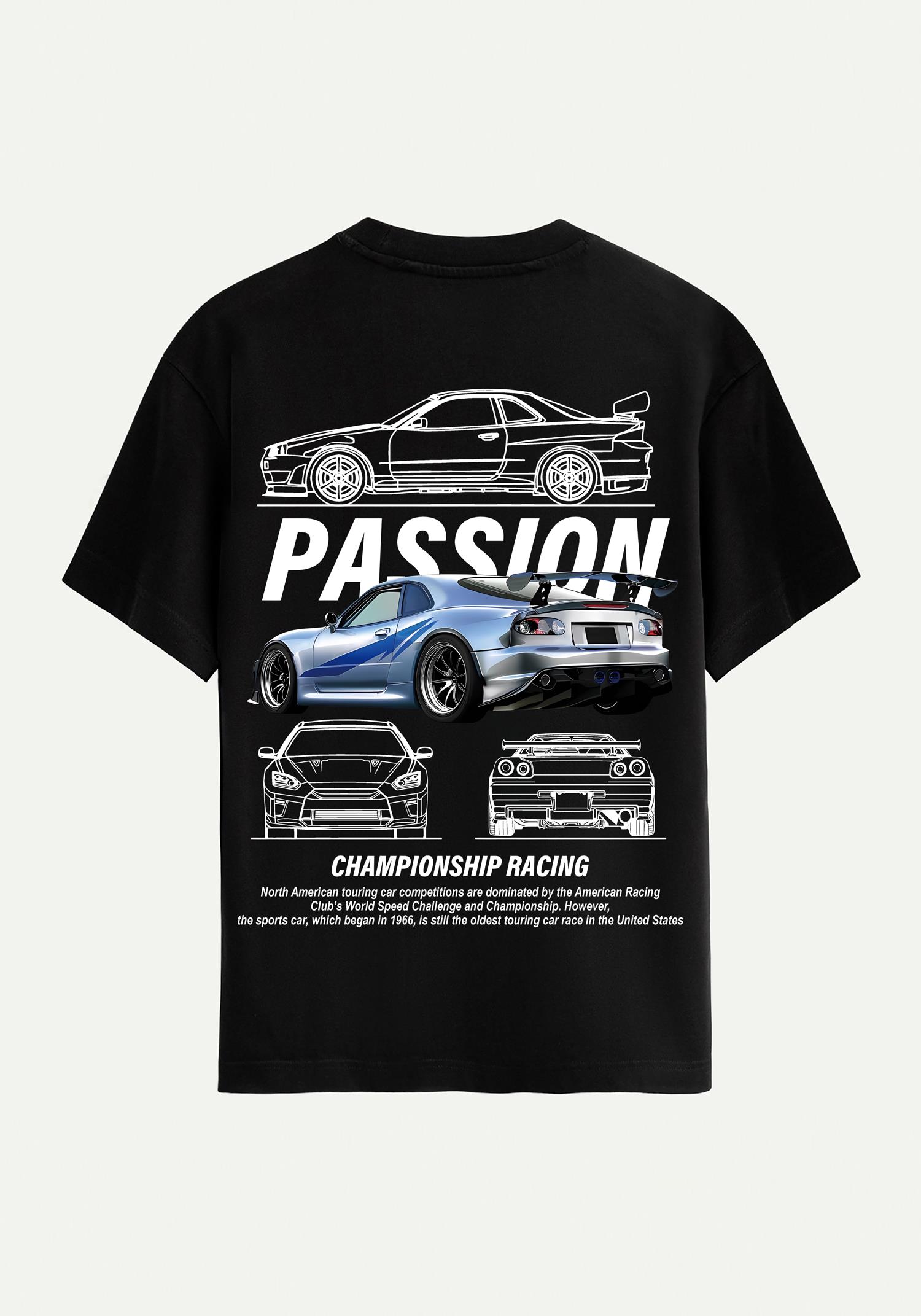 Unisex Bisiklet Yaka %100 Organik Pamuklu Kalın Dokulu Passion Baskılı Oversize T-shirt - SİYAH