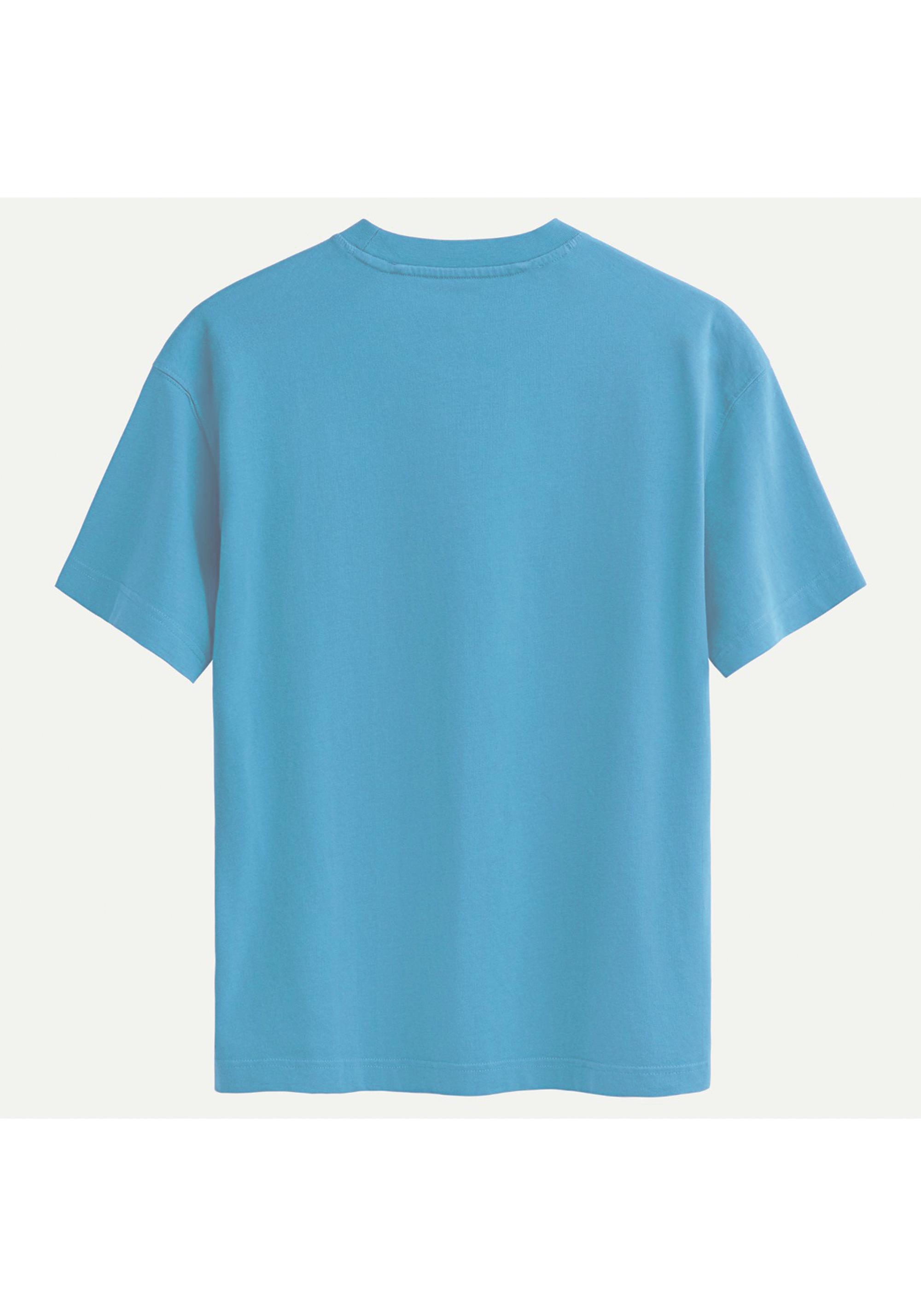 Unisex Bisiklet Yaka %100 Organik Pamuklu Kalın Dokulu YAHWEH Baskılı Oversize T-shirt - MAVİ