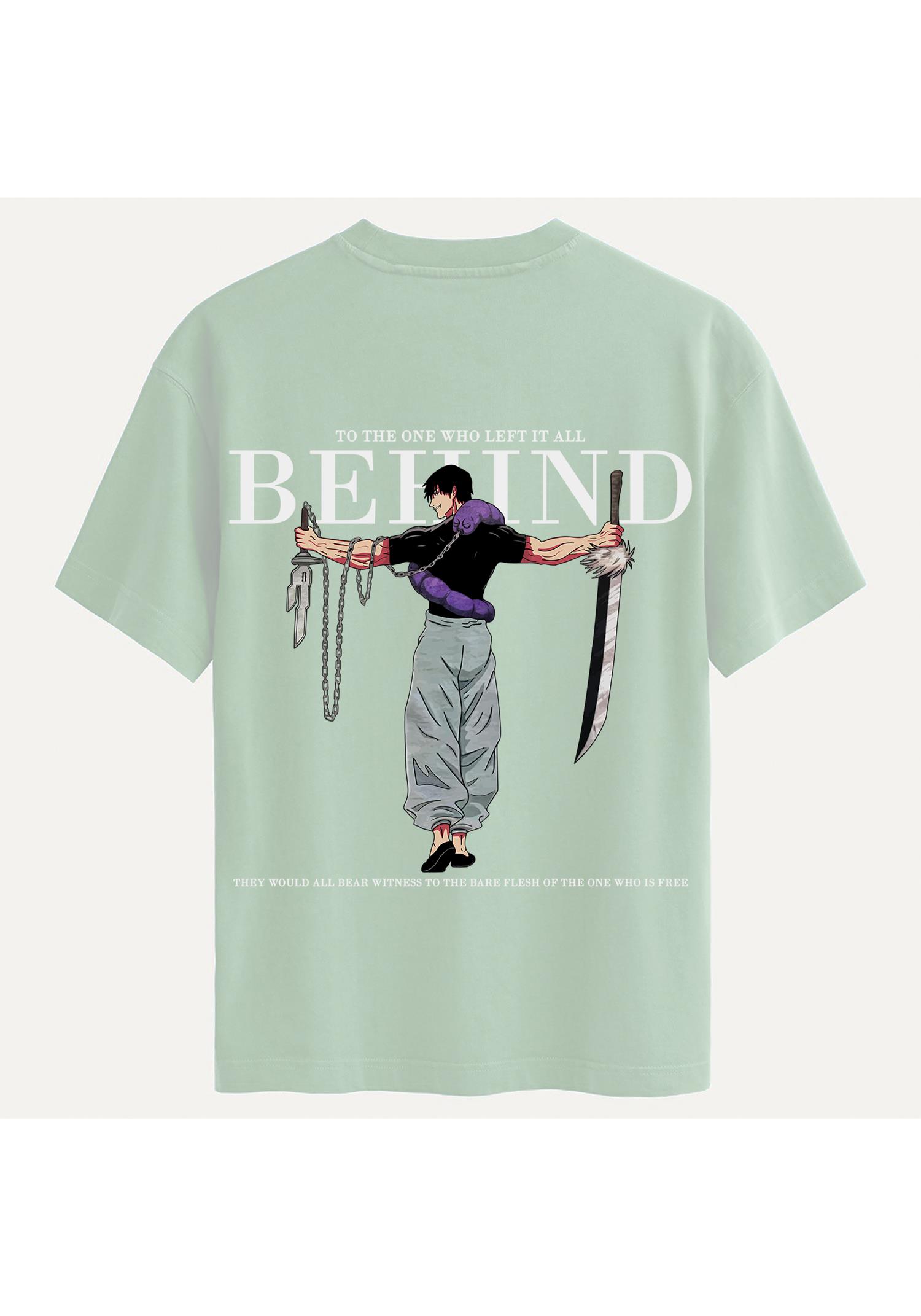 Unisex Bisiklet Yaka %100 Organik Pamuklu Kalın Dokulu Behind Baskılı Oversize T-shirt - BEJ