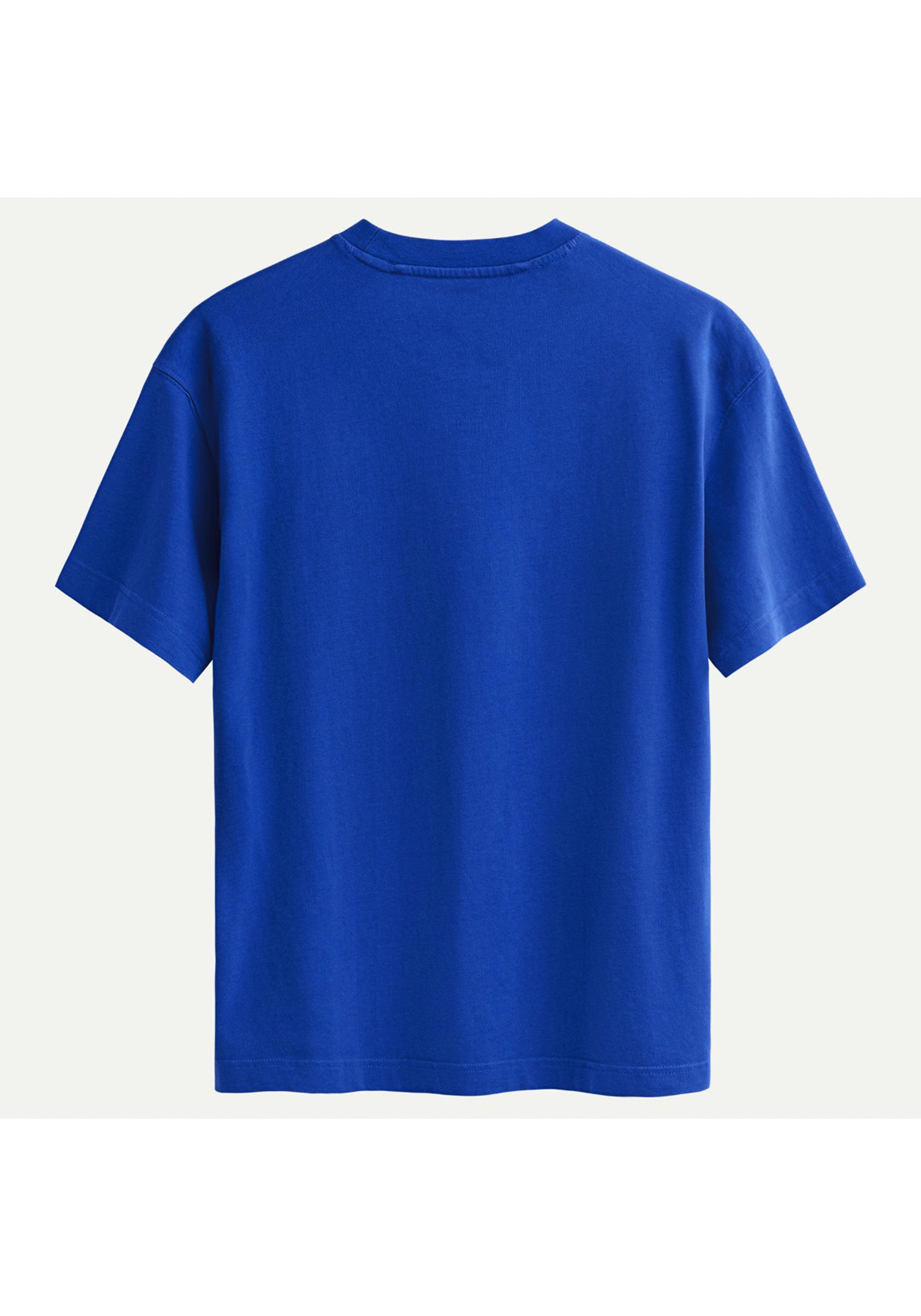 Unisex Bisiklet Yaka %100 Organik Pamuklu Kalın Dokulu Skull Baskılı Oversize T-shirt - SAKS MAVİSİ