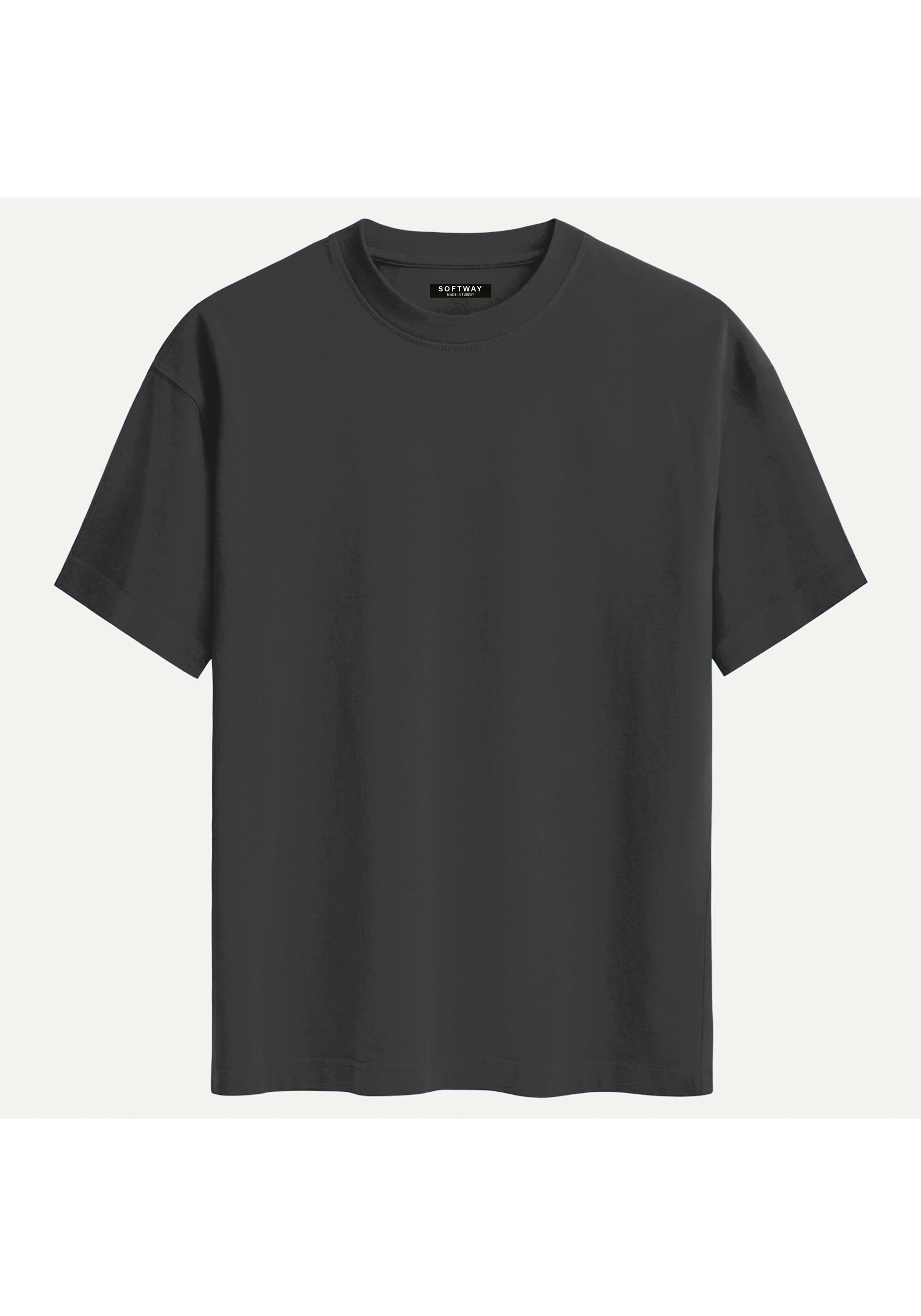 Unisex Bisiklet Yaka %100 Organik Pamuklu Kalın Dokulu Sally Baskılı Oversize T-shirt - FÜME