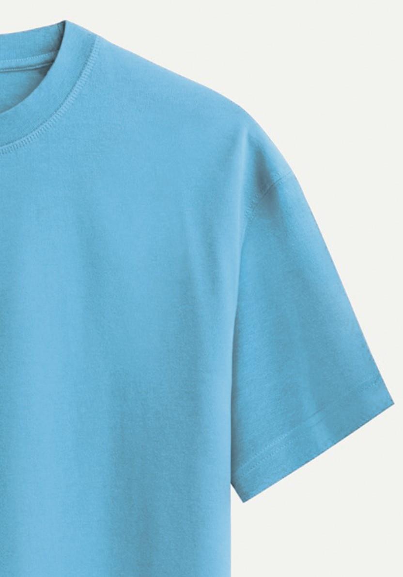 Unisex Bisiklet Yaka %100 Organik Pamuklu Kalın Dokulu YAHWEH Baskılı Oversize T-shirt - MAVİ