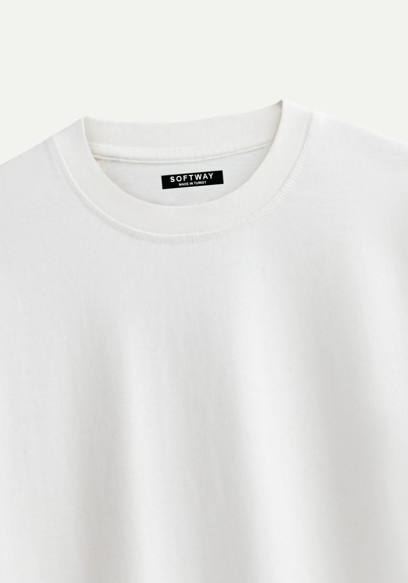 Unisex Bisiklet Yaka %100 Organik Pamuklu Kalın Dokulu YAHWEH Baskılı Oversize T-shirt - EKRU