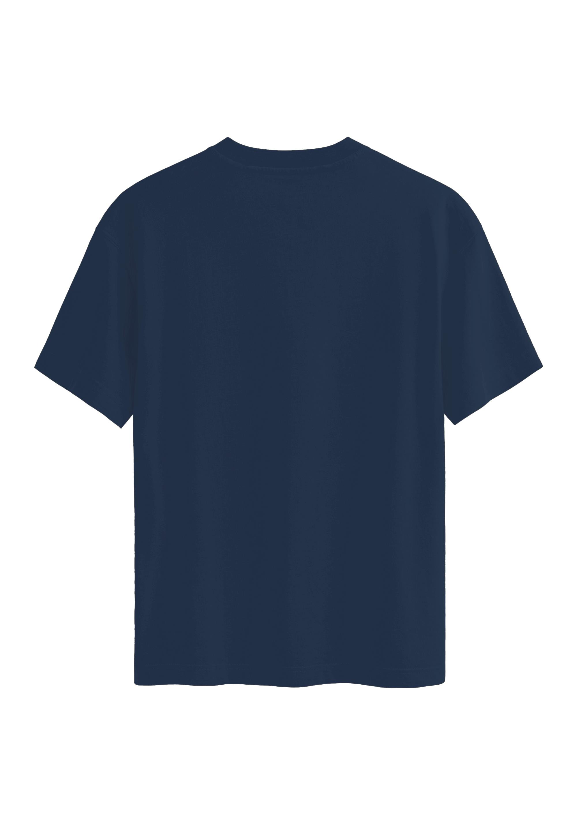 Unisex Bisiklet Yaka %100 Organik Pamuklu Kalın Dokulu Skull Baskılı Oversize T-shirt - LACİVERT