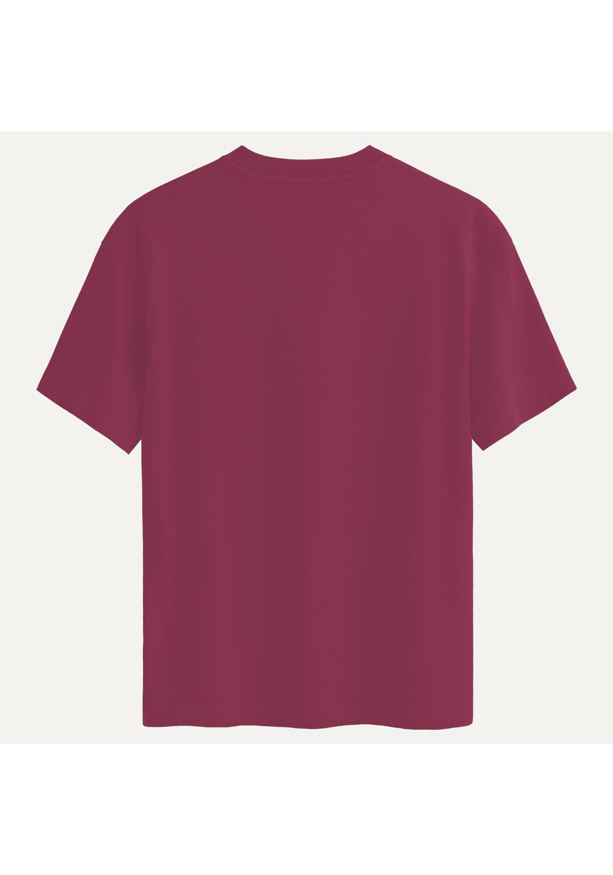 Unisex Bisiklet Yaka %100 Organik Pamuklu Kalın Dokulu Rose Baskılı Oversize T-shirt - BORDO