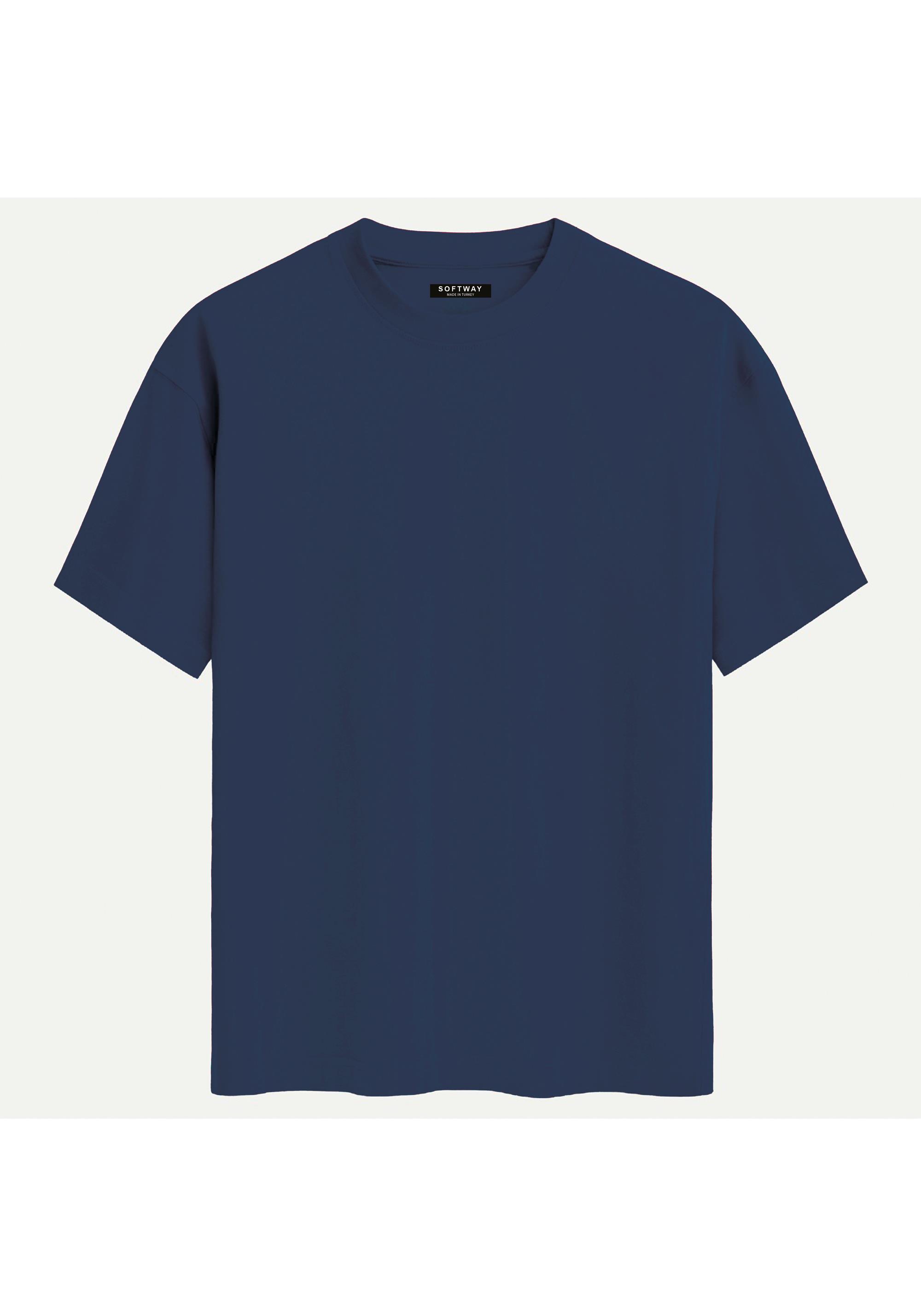 Unisex Bisiklet Yaka %100 Organik Pamuklu Kalın Dokulu Tom Baskılı Oversize T-shirt - LACİVERT