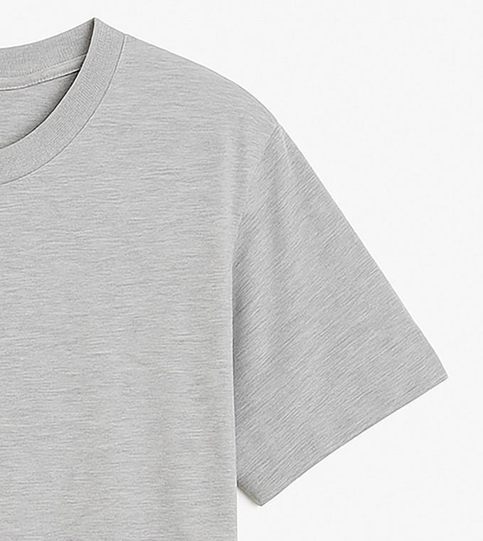 Unisex Bisiklet Yaka %100 Organik Pamuklu Kalın Dokulu Düz Oversize T-shirt - GRİ MELANJ