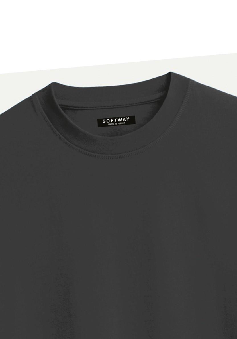 Unisex Bisiklet Yaka %100 Organik Pamuklu Kalın Dokulu YAHWEH Baskılı Oversize T-shirt - FÜME