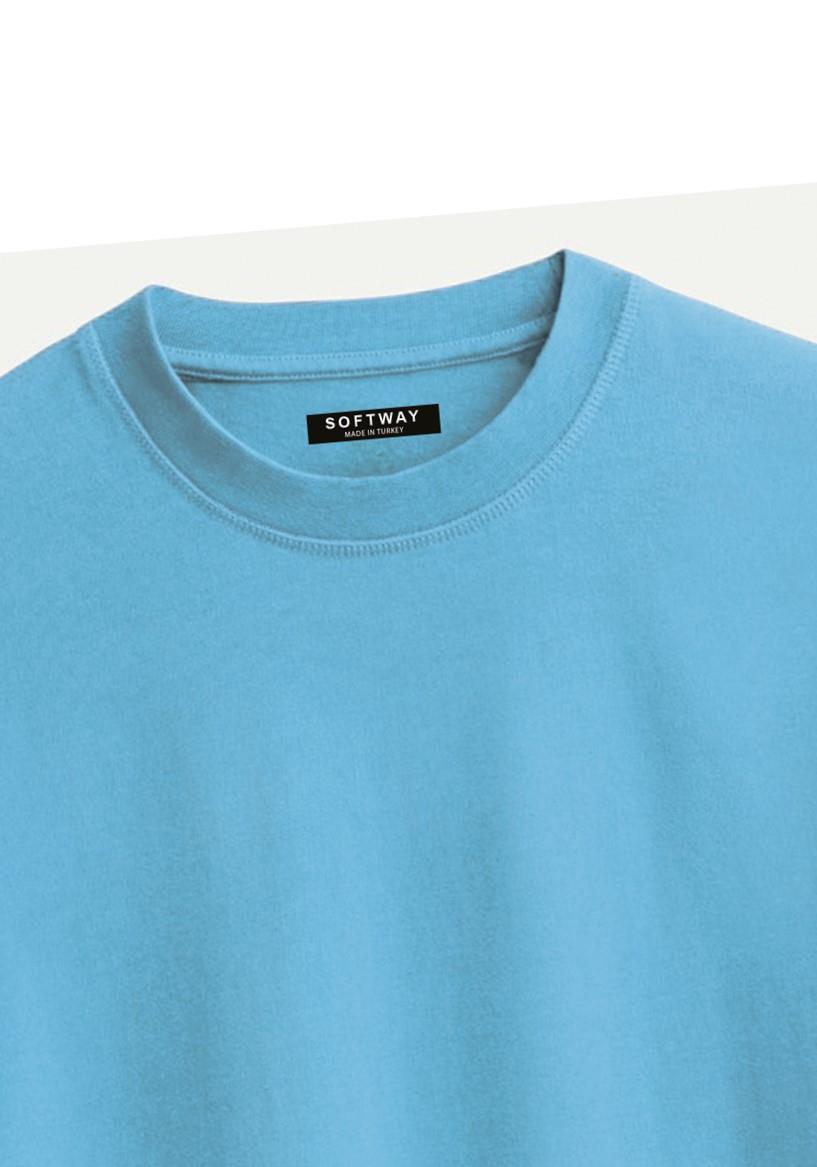 Unisex Bisiklet Yaka %100 Organik Pamuklu Kalın Dokulu YAHWEH Baskılı Oversize T-shirt - MAVİ