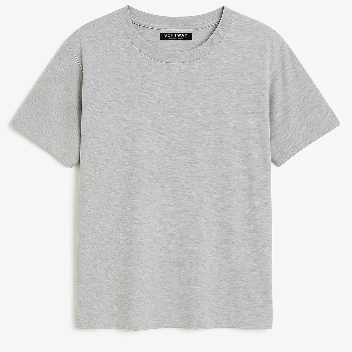 Unisex Bisiklet Yaka %100 Organik Pamuklu Kalın Dokulu Düz Oversize T-shirt - GRİ MELANJ
