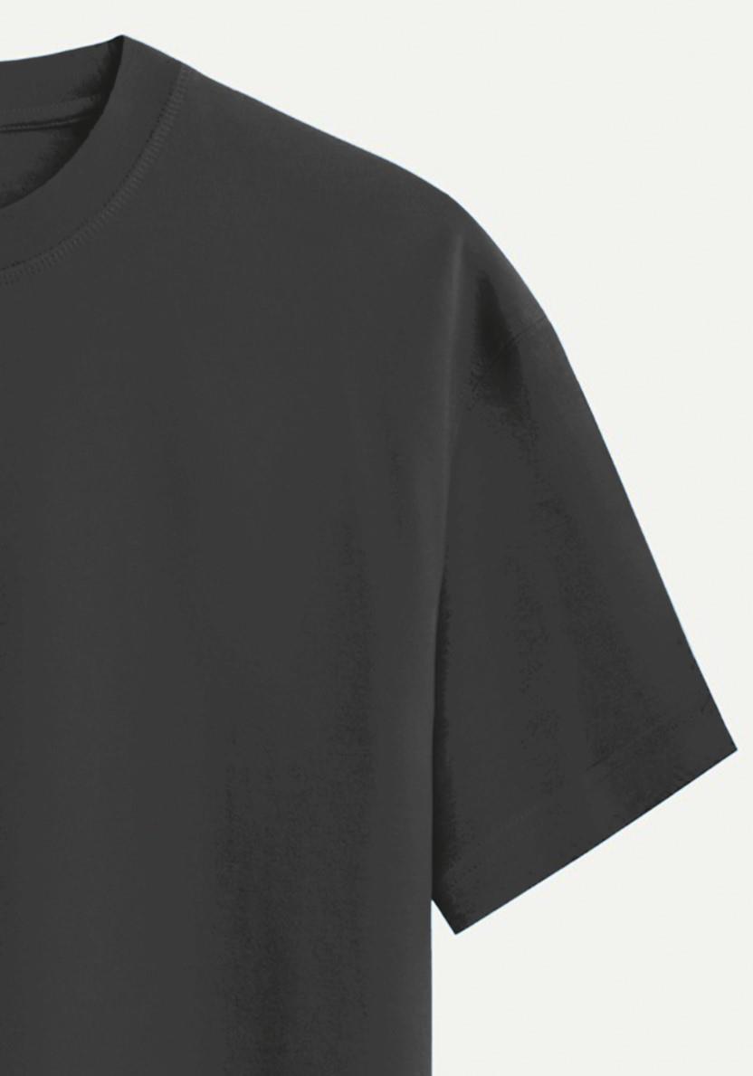 Unisex Bisiklet Yaka %100 Organik Pamuklu Kalın Dokulu YAHWEH Baskılı Oversize T-shirt - FÜME