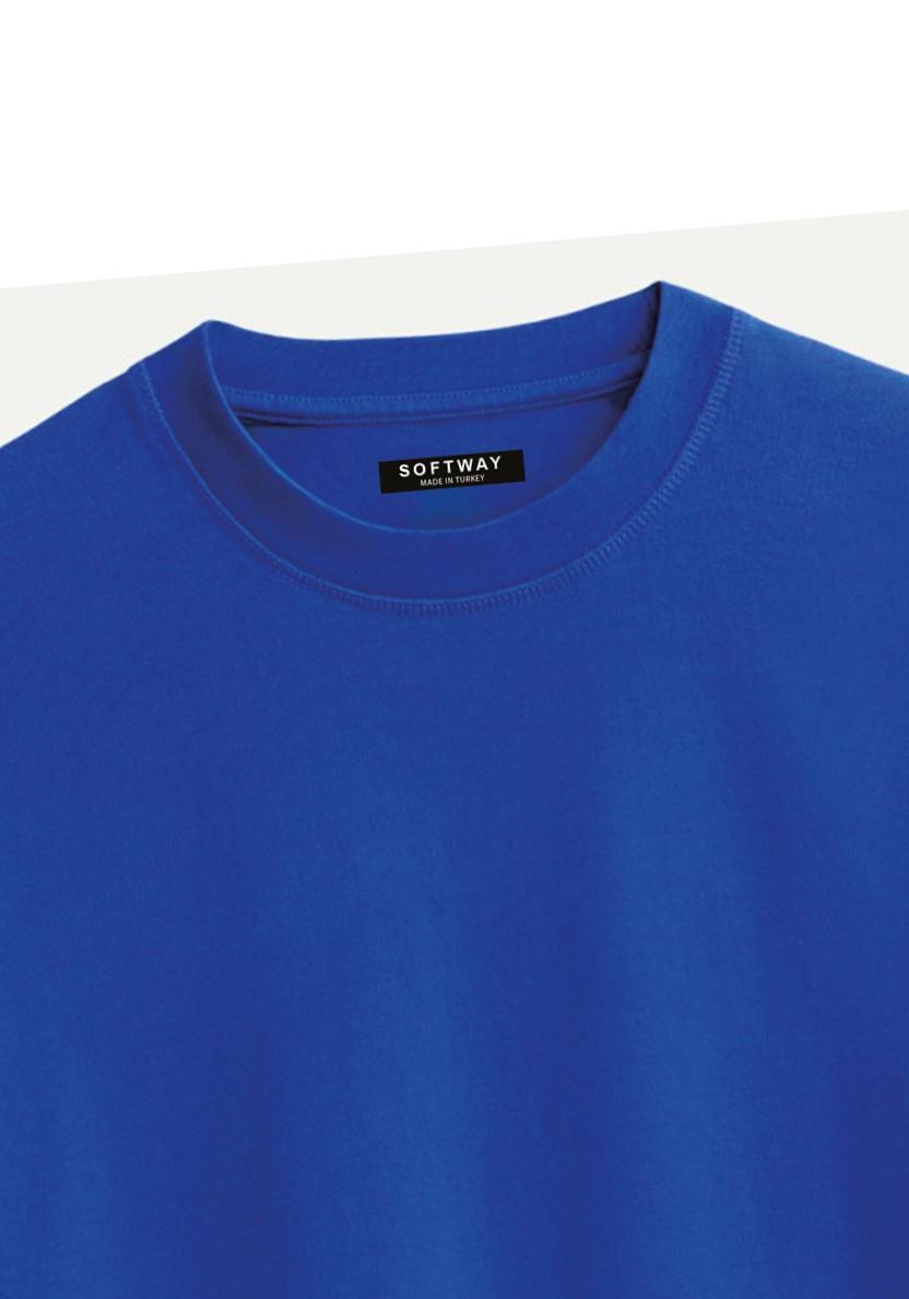 Unisex Bisiklet Yaka %100 Organik Pamuklu Kalın Dokulu YAHWEH Baskılı Oversize T-shirt - SAKS MAVİSİ
