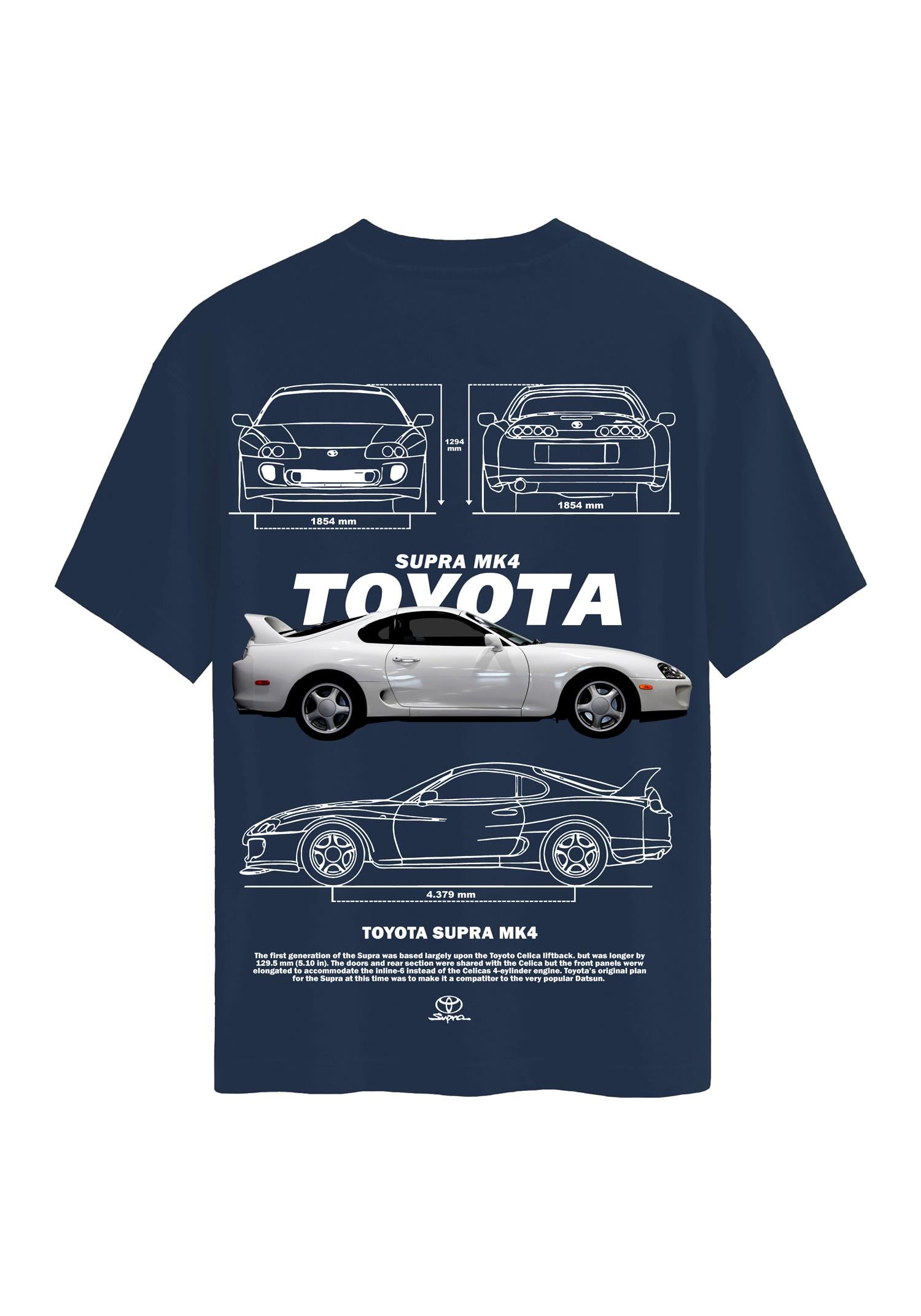 Unisex Bisiklet Yaka %100 Organik Pamuklu Kalın Dokulu Toyota Supra mk4 Baskılı Oversize T-shirt - LACİVERT