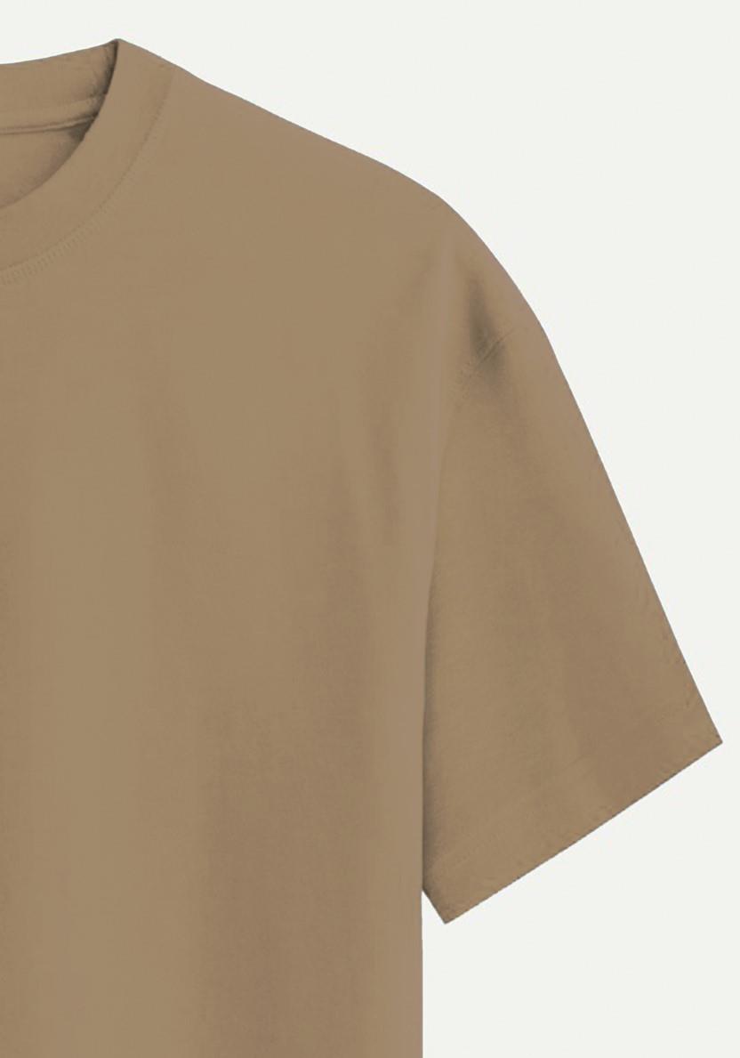 Unisex Bisiklet Yaka %100 Organik Pamuklu Kalın Dokulu Tom Baskılı Oversize T-shirt - AÇIK KAHVERENGİ