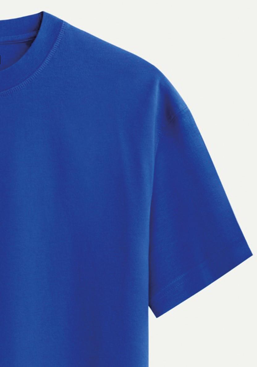 Unisex Bisiklet Yaka %100 Organik Pamuklu Kalın Dokulu Tom Baskılı Oversize T-shirt - SAKS MAVİSİ