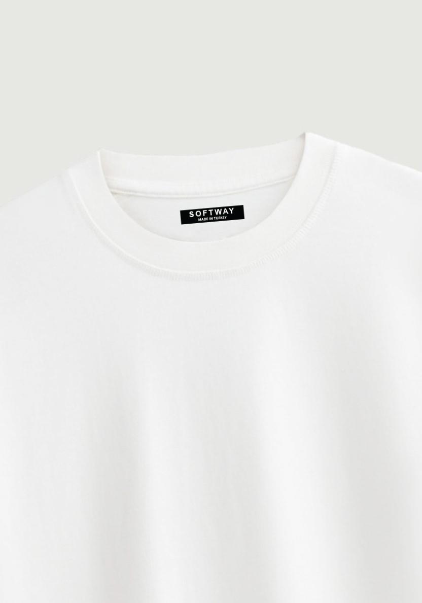Unisex Bisiklet Yaka %100 Organik Pamuklu Kalın Dokulu Tom Baskılı Oversize T-shirt - BEYAZ