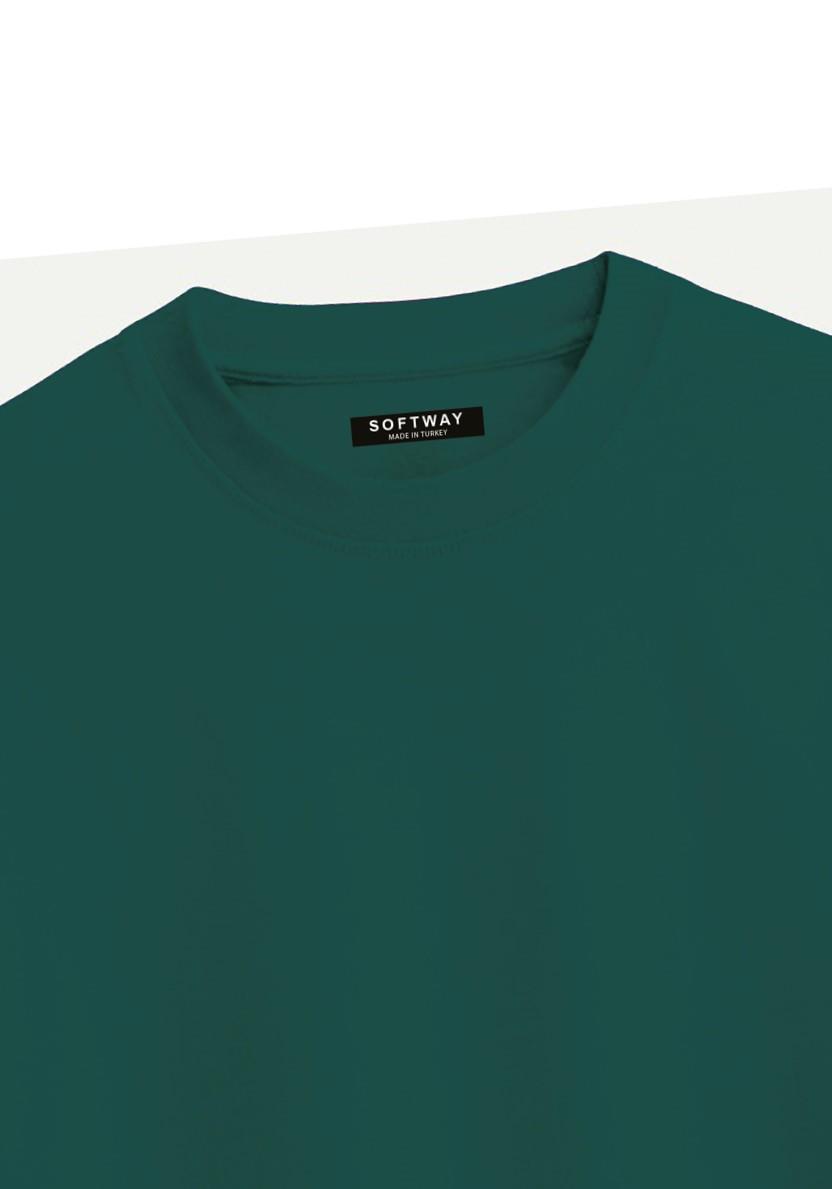 Unisex Bisiklet Yaka %100 Organik Pamuklu Kalın Dokulu Porsche 911 Baskılı Oversize T-shirt - KOYU YEŞİL