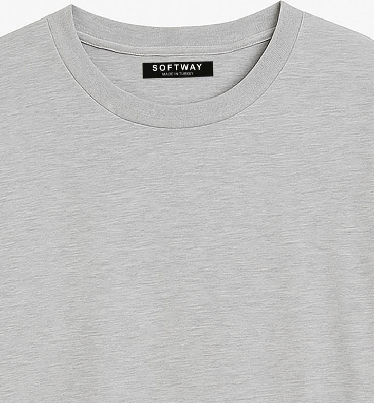 Unisex Bisiklet Yaka %100 Organik Pamuklu Kalın Dokulu Düz Oversize T-shirt - GRİ MELANJ