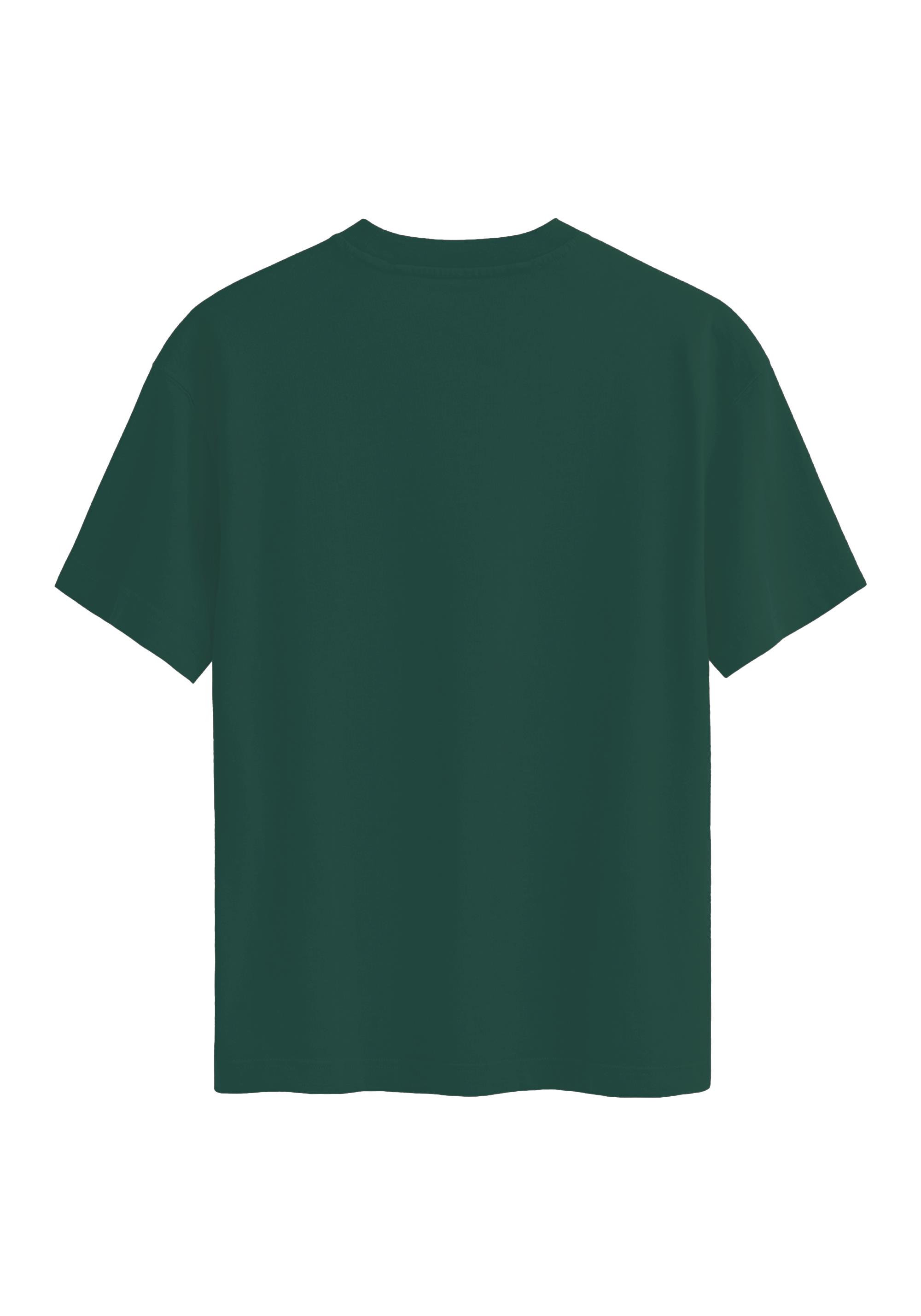Unisex Bisiklet Yaka %100 Organik Pamuklu Kalın Dokulu Skull Baskılı Oversize T-shirt - KOYU YEŞİL