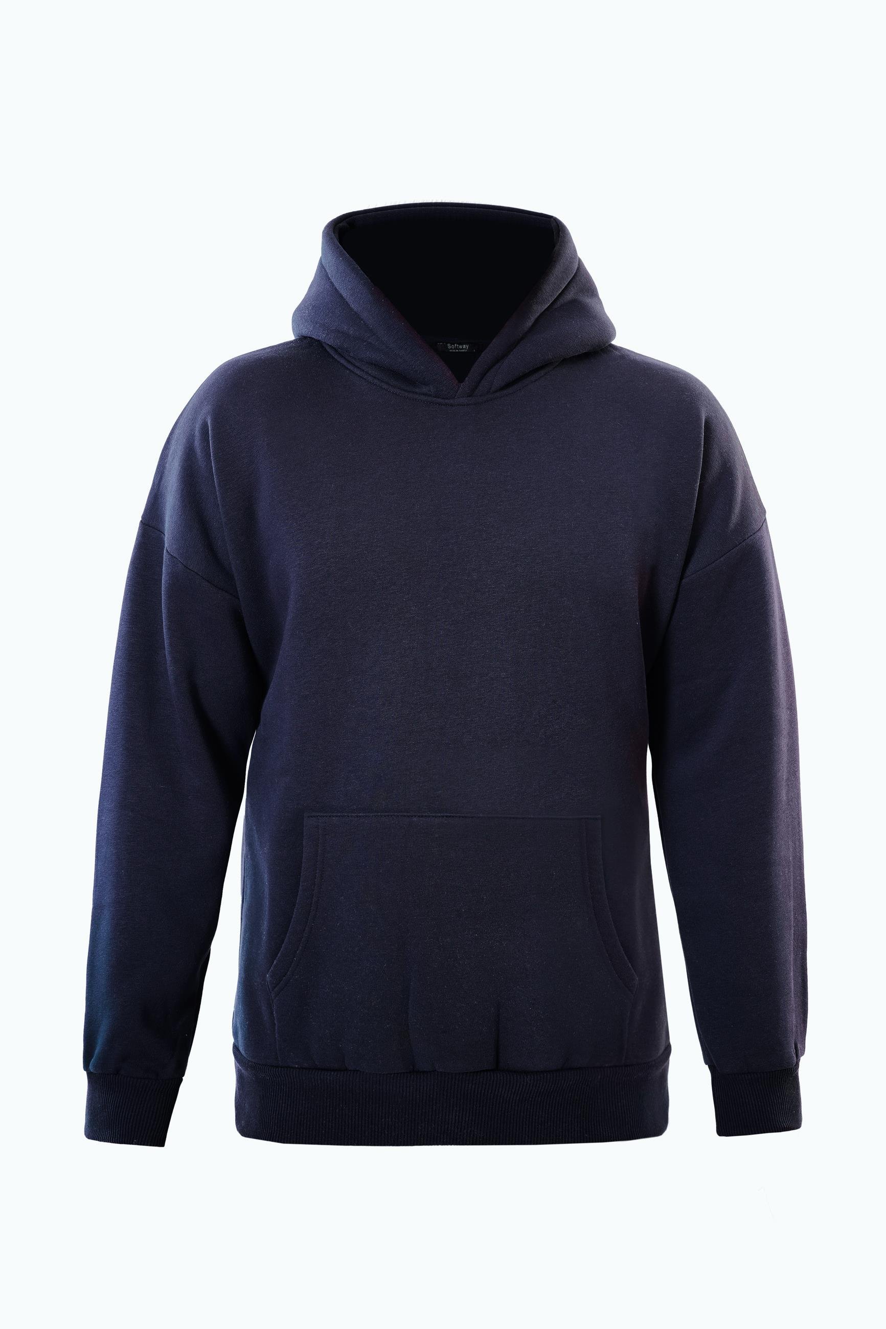 Unisex Butterfly Baskılı Kapüşonlu İçi Yumuşak Polarlı Oversize Sweatshirt - LACİVERT