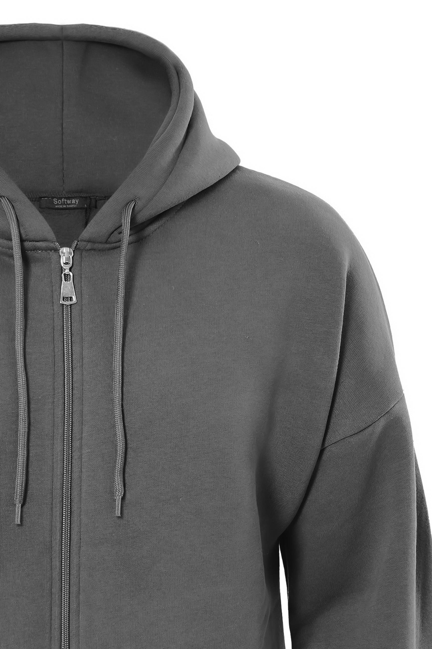 Unisex Fermuarlı Kapüşonlu Oversize Sweatshirt - FÜME