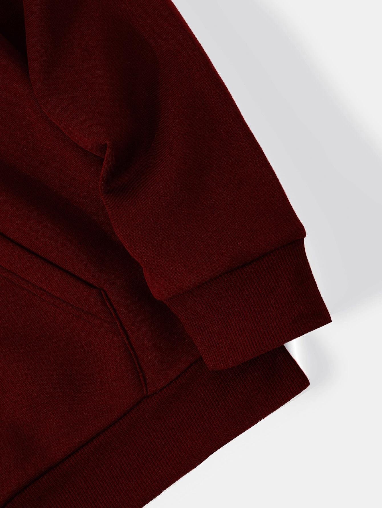 Unisex Hang Loose Baskılı Kapüşonlu İçi Yumuşak Polarlı Oversize Sweatshirt - BORDO