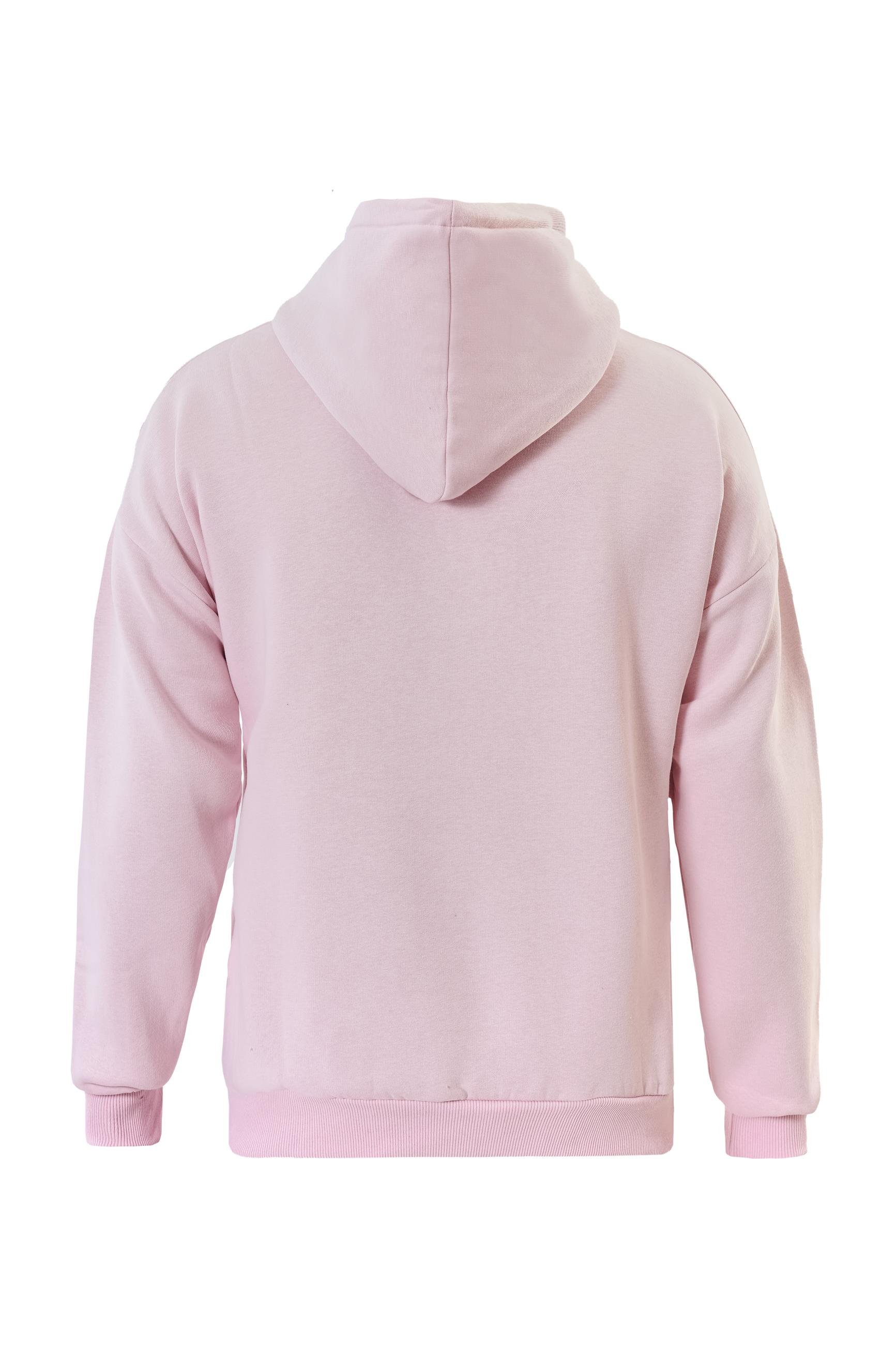 Unisex Hang Loose Baskılı Kapüşonlu İçi Yumuşak Polarlı Oversize Sweatshirt - PEMBE