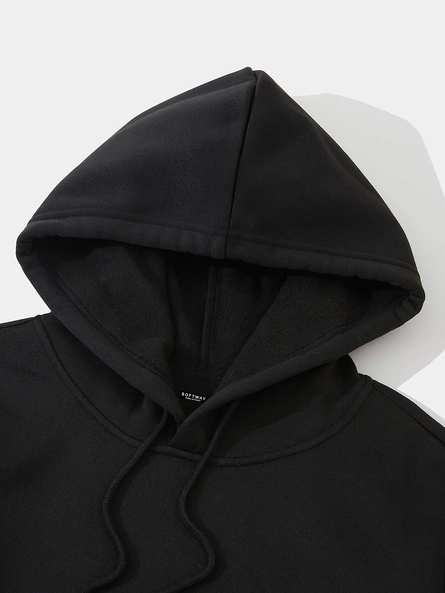 Unisex Heiparman Panda Baskılı Kapüşonlu İçi Yumuşak Polarlı Oversize Sweatshirt - SİYAH