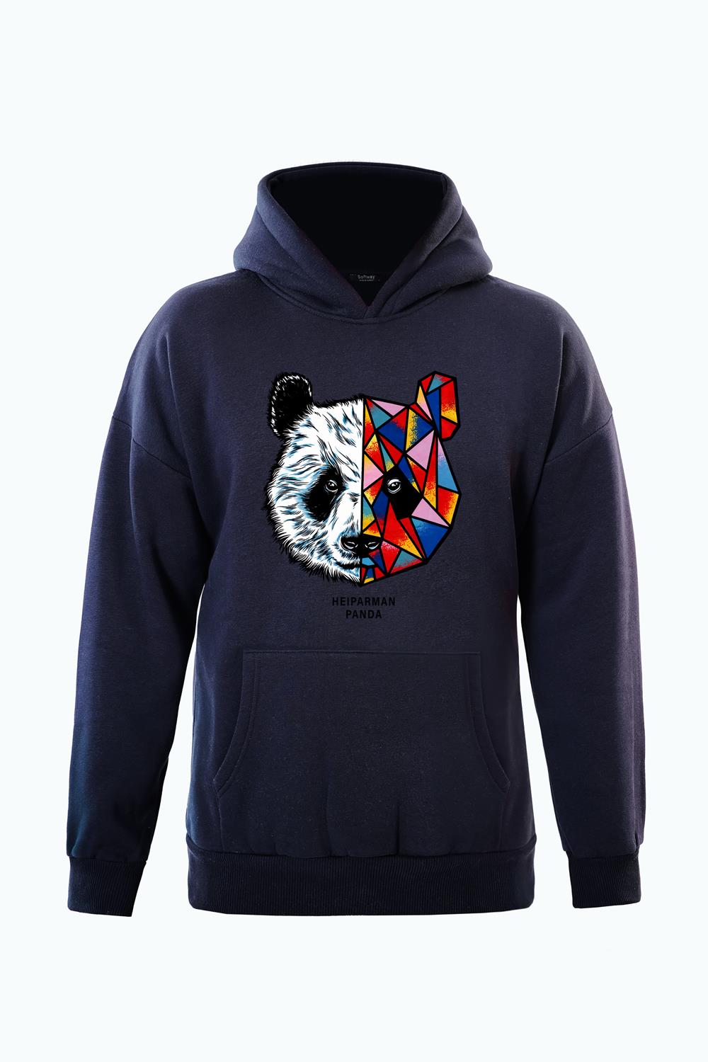 Unisex Heiparman Panda Baskılı Kapüşonlu İçi Yumuşak Polarlı Oversize Sweatshirt - LACİVERT