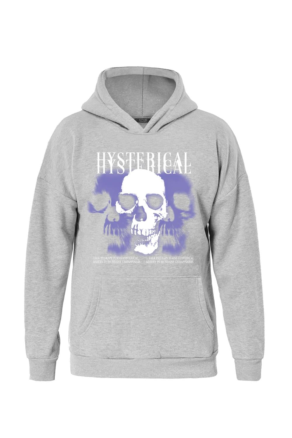 Unisex Hysterigal Baskılı Kapüşonlu İçi Yumuşak Polarlı Oversize Sweatshirt - GRİ