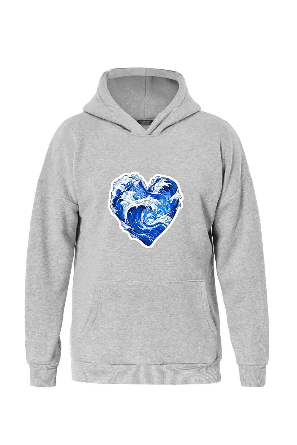 Unisex Ocen Heart Baskılı Kapüşonlu İçi Yumuşak Polarlı Oversize Sweatshirt - GRİ
