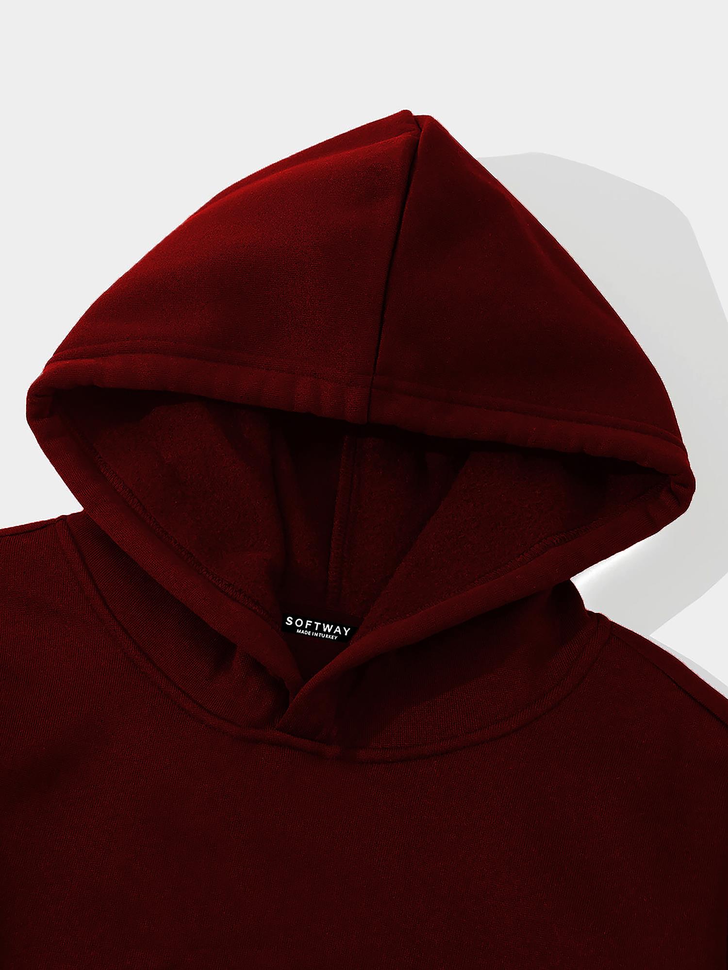 Unisex Orange Cocktail Baskılı Kapüşonlu İçi Yumuşak Polarlı Oversize Sweatshirt - BORDO