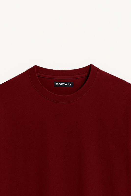 Unisex Oversize Bisiklet Yaka %100 Organik Pamuklu Basic T-Shirt – Bordo