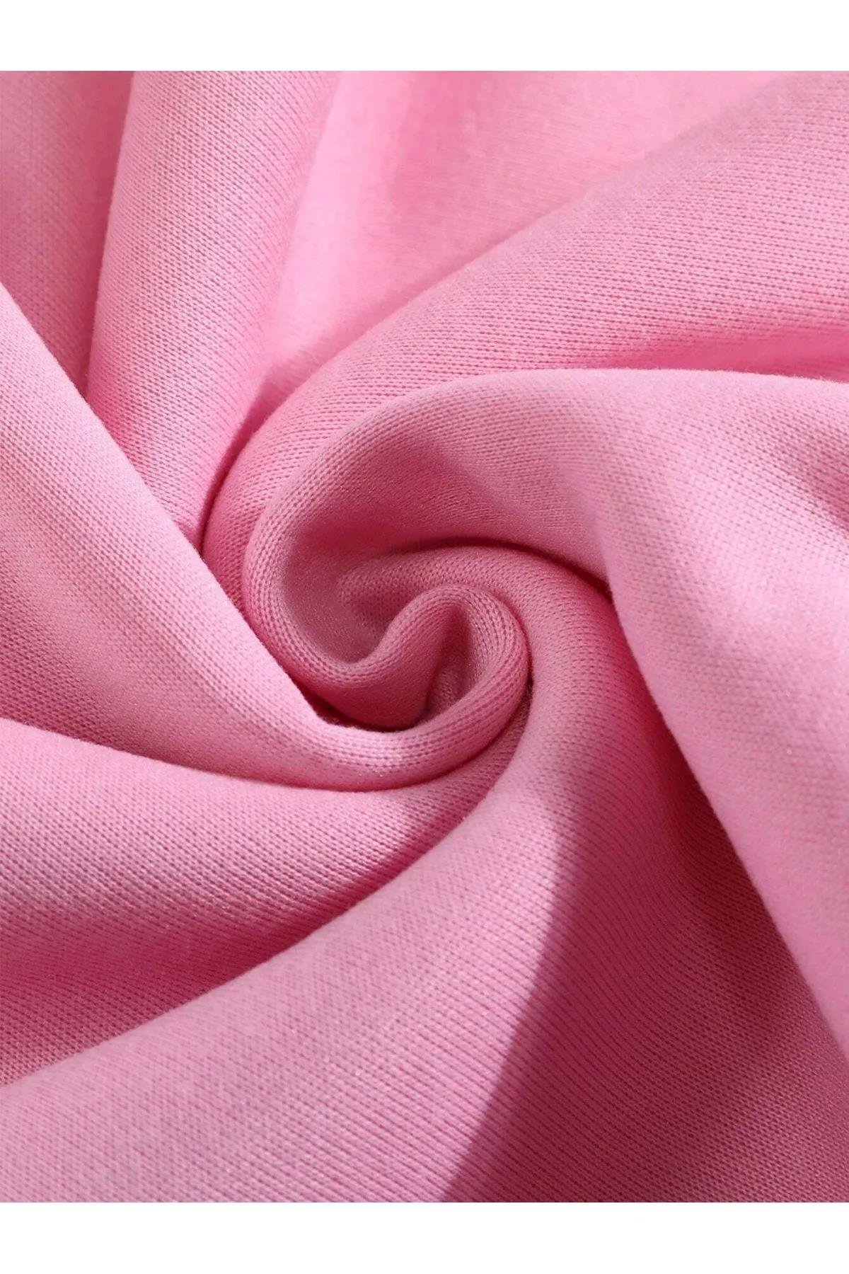 Unisex Oversize Bisiklet Yaka Basic Adventure Baskılı Sweatshirt - PEMBE