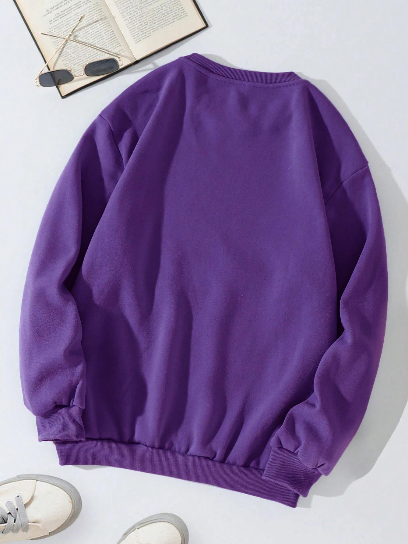 Unisex Oversize Bisiklet Yaka Basic Adventure Baskılı Sweatshirt - MOR