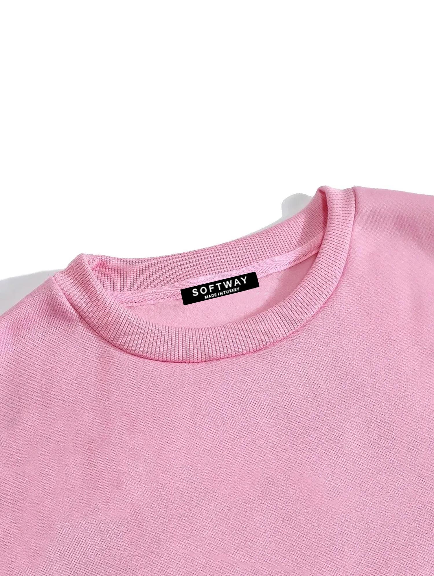 Unisex Oversize Bisiklet Yaka Basic Adventure Baskılı Sweatshirt - PEMBE