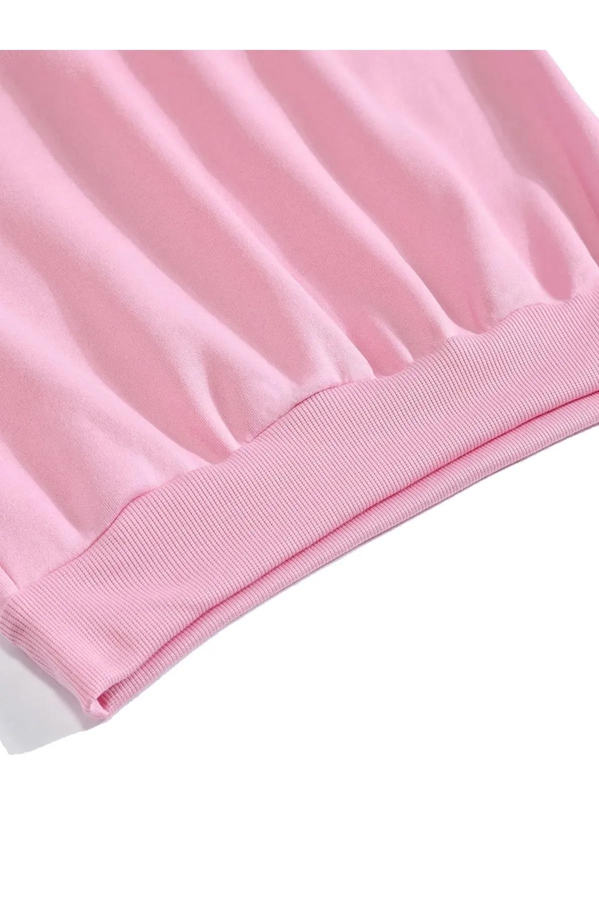 Unisex Oversize Bisiklet Yaka Basic Are You Ok Honey Sweatshirt - PEMBE