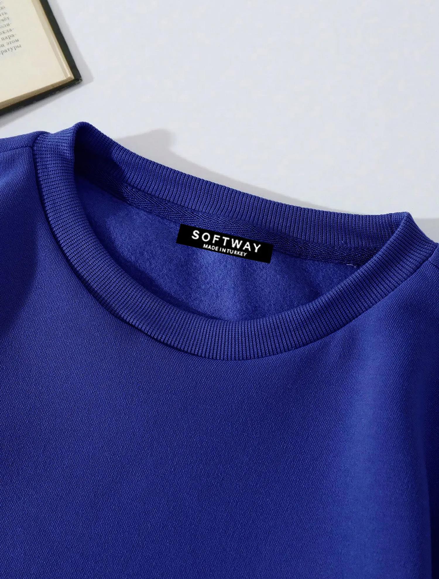 Unisex Oversize Bisiklet Yaka Basic Are You Ok Honey Sweatshirt - SAKS MAVİSİ
