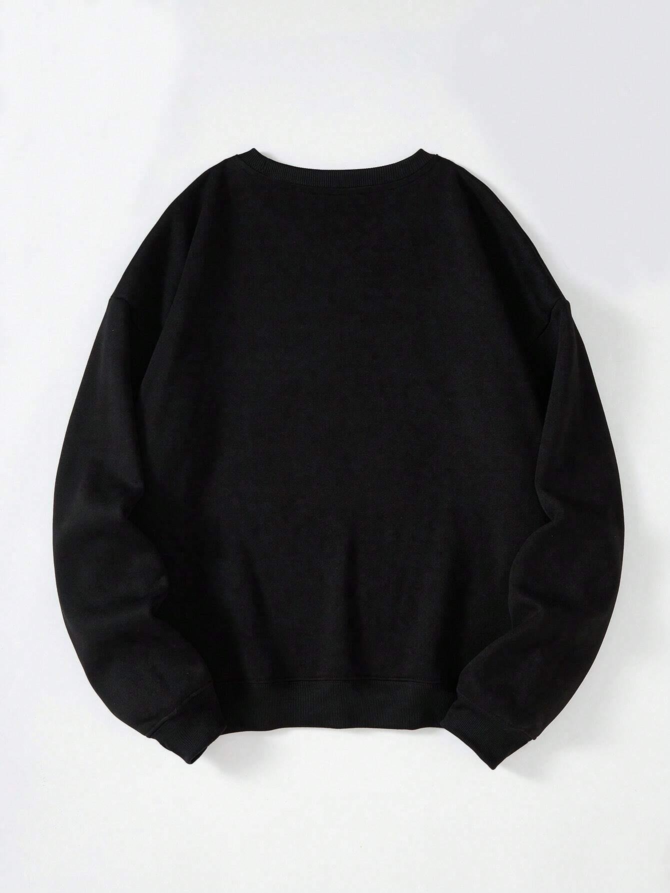 Unisex Oversize Bisiklet Yaka Basic Billionaire Baskılı Sweatshirt - SİYAH