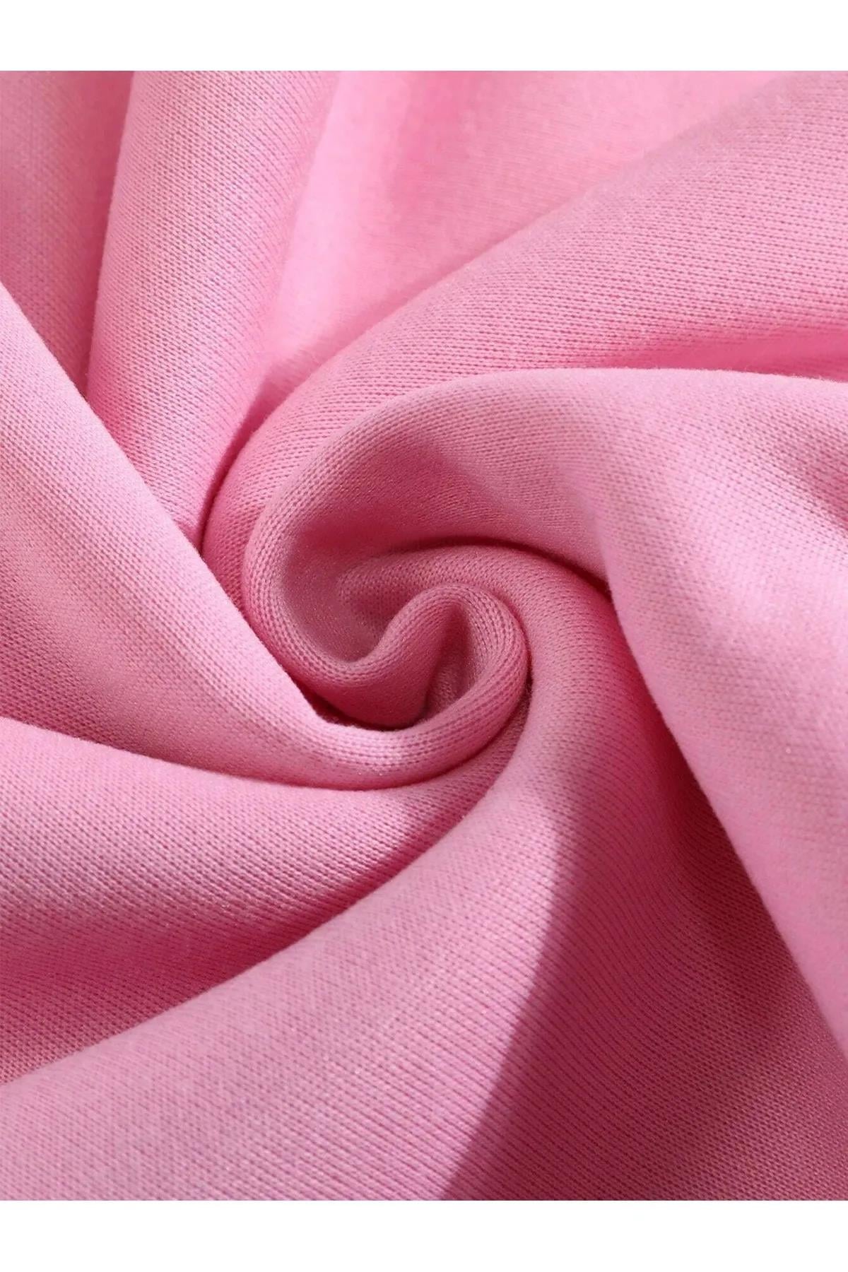 Unisex Oversize Bisiklet Yaka Basic Butterfly Baskılı Sweatshirt - PEMBE
