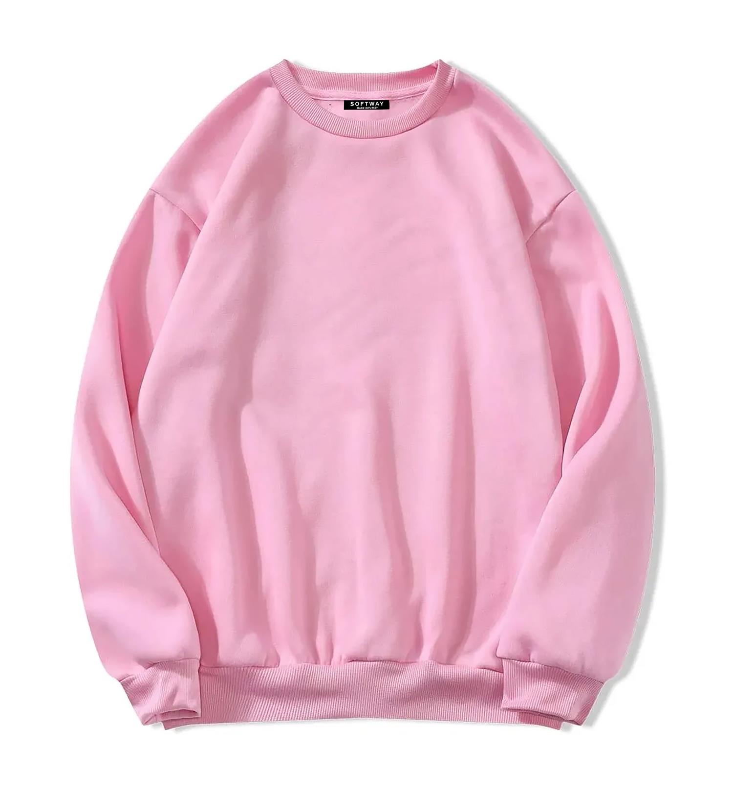 Unisex Oversize Bisiklet Yaka Basic Butterfly Baskılı Sweatshirt - PEMBE