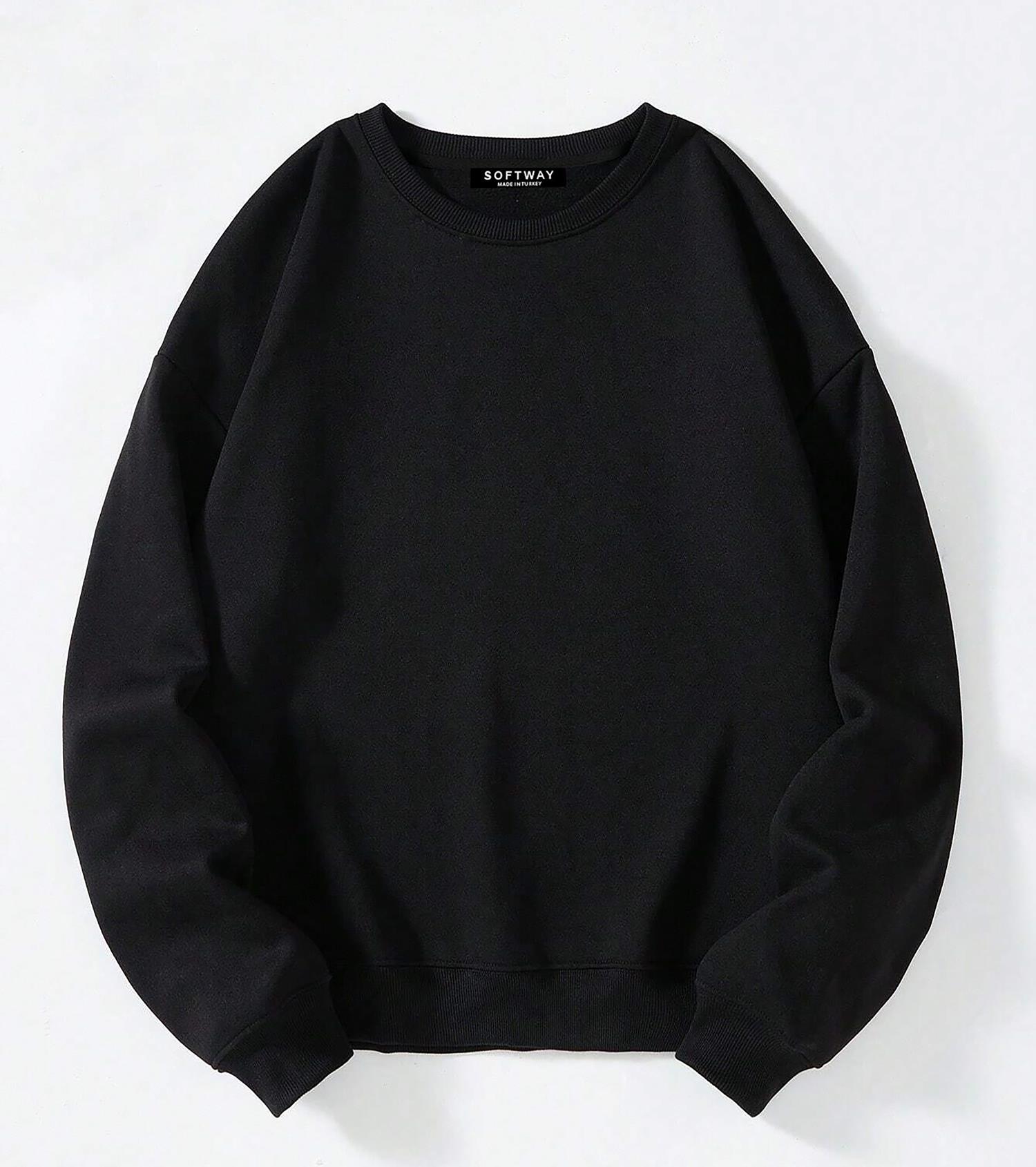 Unisex Oversize Bisiklet Yaka Basic Butterfly Baskılı Sweatshirt - SİYAH