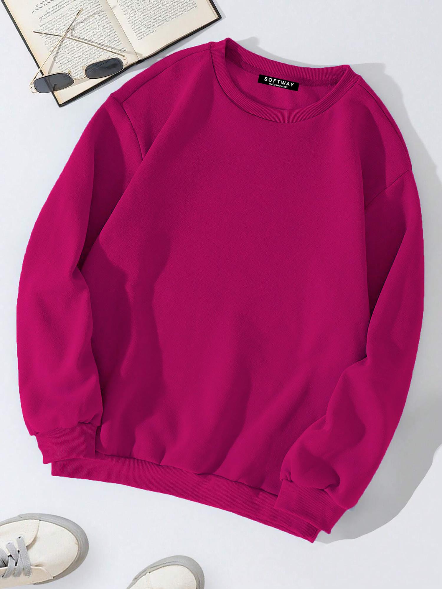 Unisex Oversize Bisiklet Yaka Basic Butterfly Baskılı Sweatshirt - FUŞYA