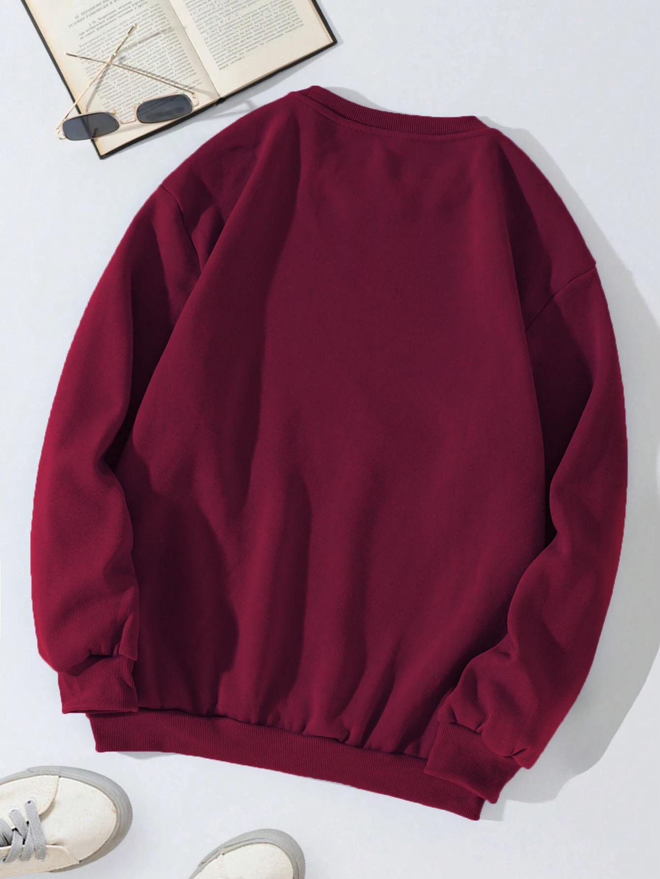 Unisex Oversize Bisiklet Yaka Basic Colorful Skeleton Baskılı Sweatshirt - BORDO
